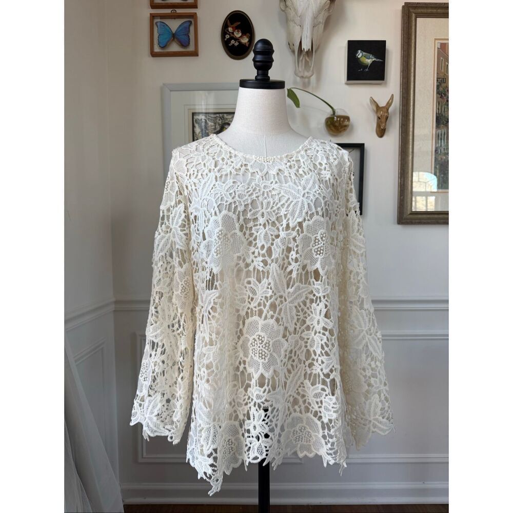 It’s Pink Cream Open Knit Crochet Long Sleeve Top XXL